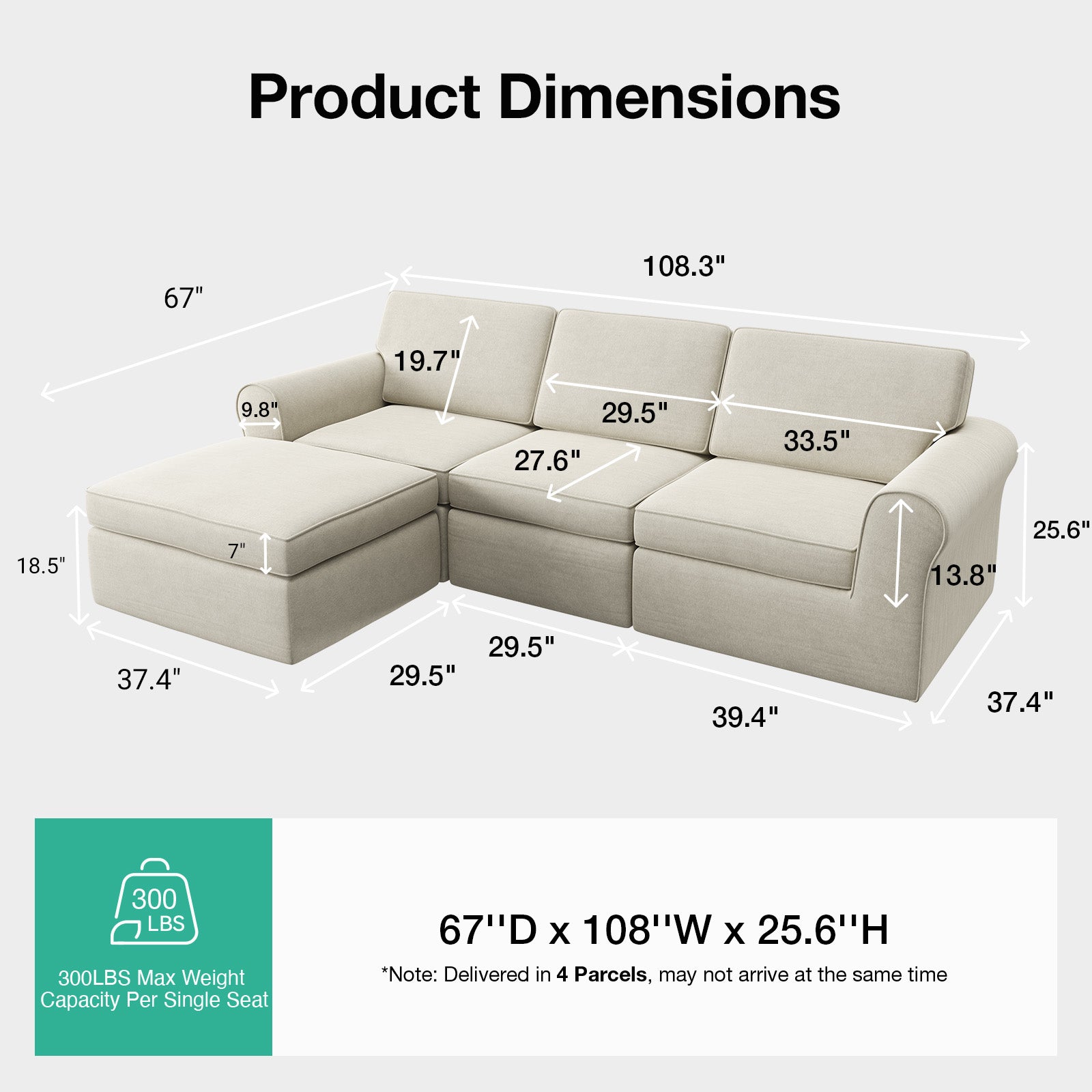 ComfyRoll Chenille Modular Sectional Sofa - White