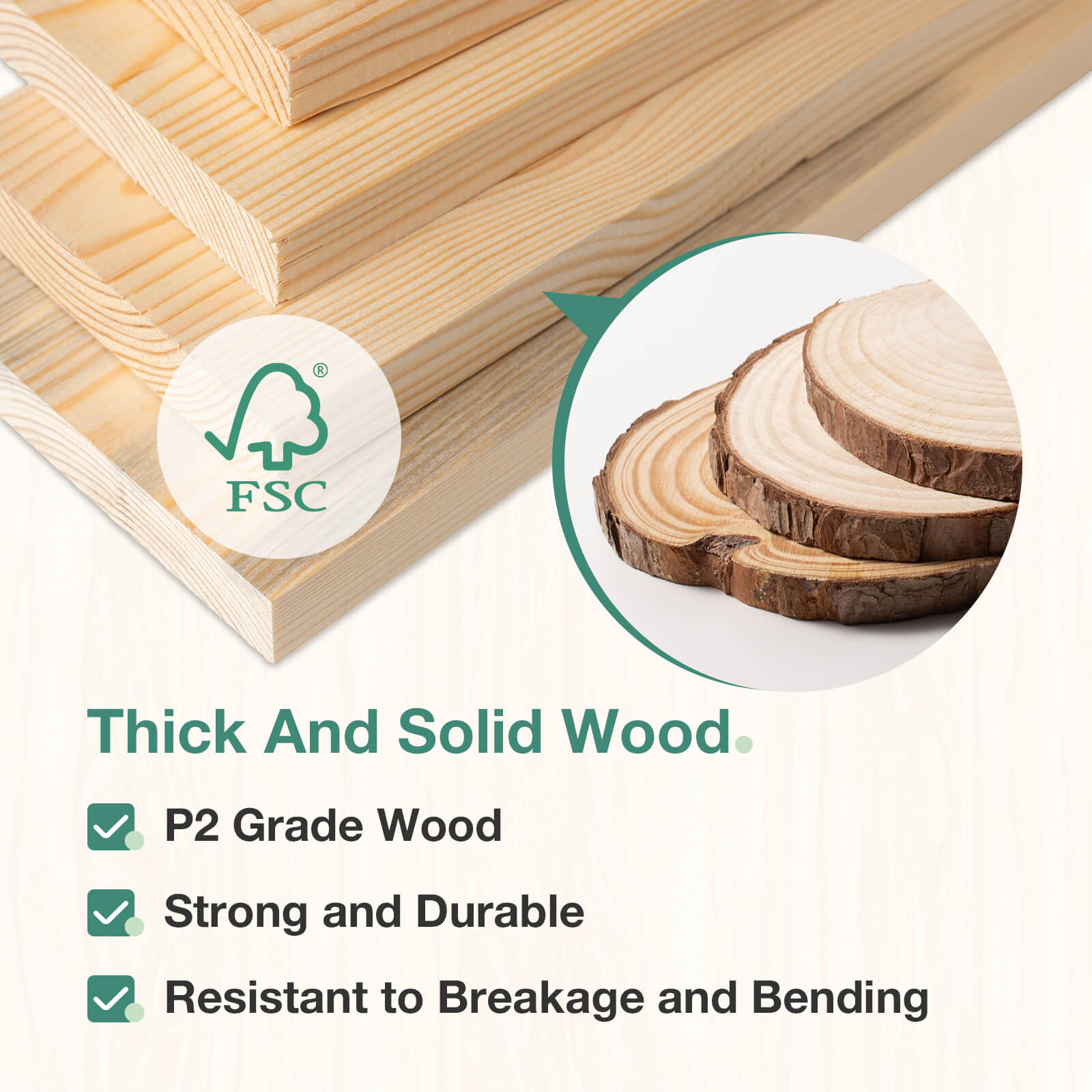 Bliss Platform Bed Bundle: FSC certified solid wood planks, P2 grade, strong, durable, resists bending. Bed material quality.