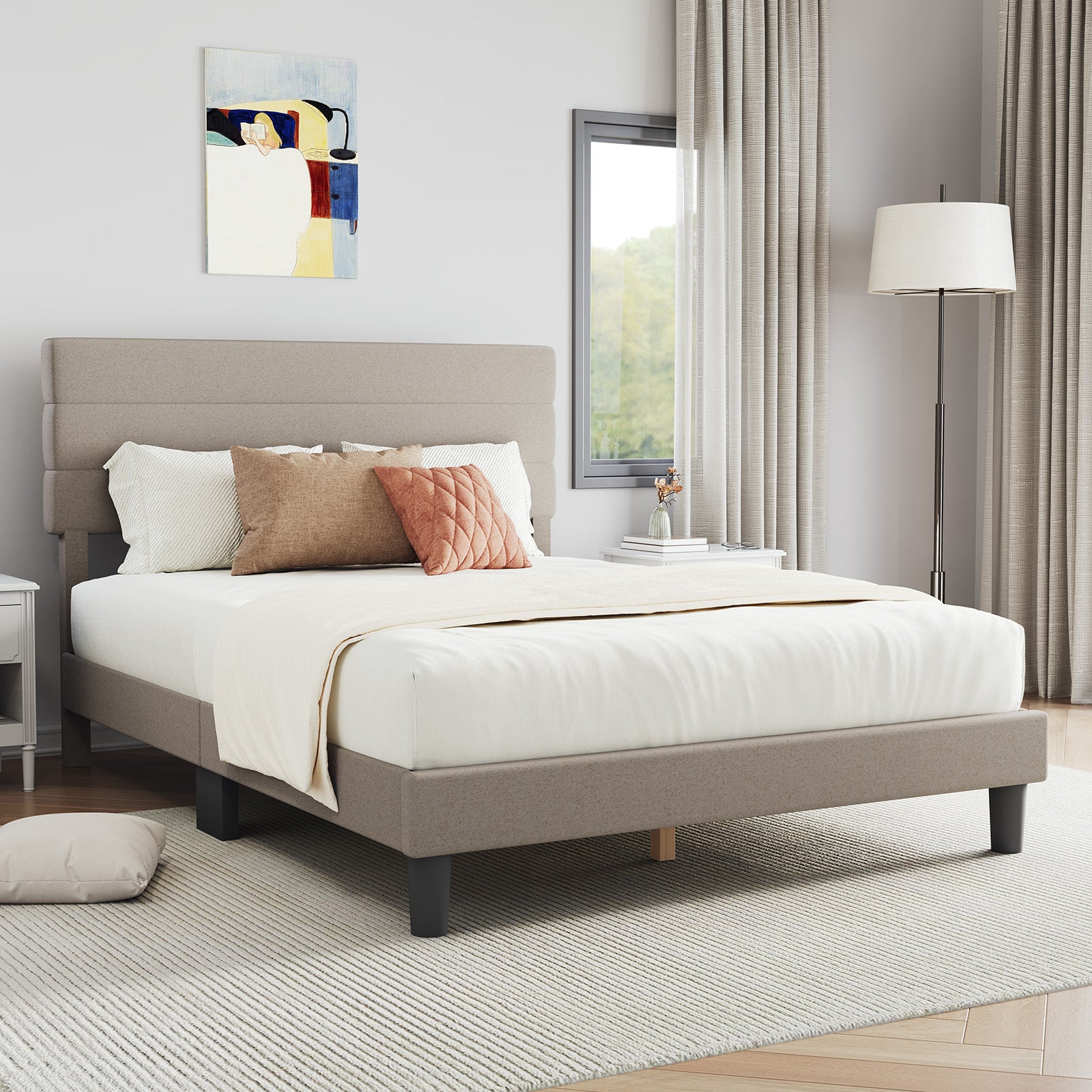 Lina Stripe Bed Frame with Adjustable Headboard