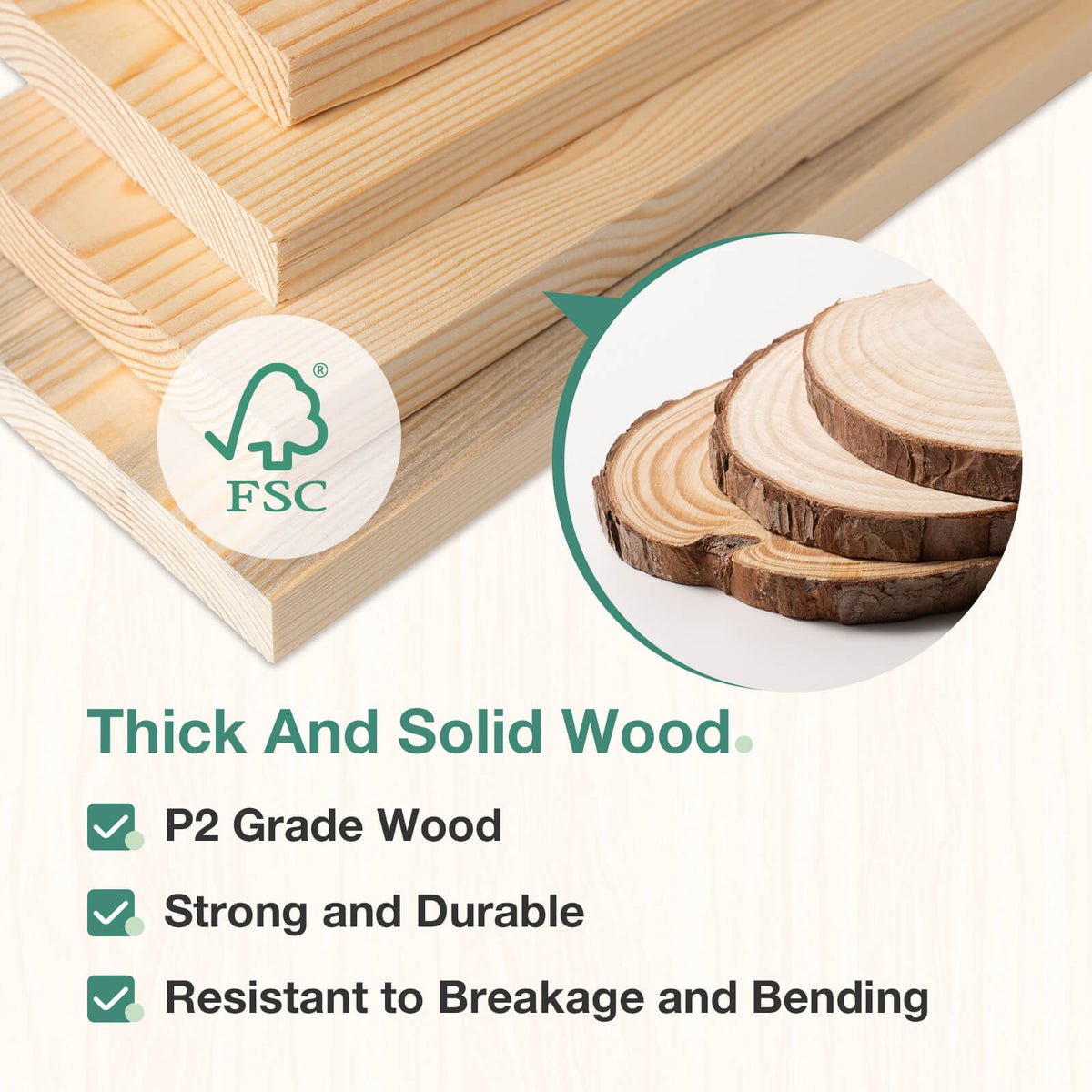 FSC certified thick and solid wood planks, P2 grade, strong & durable for bed frames.