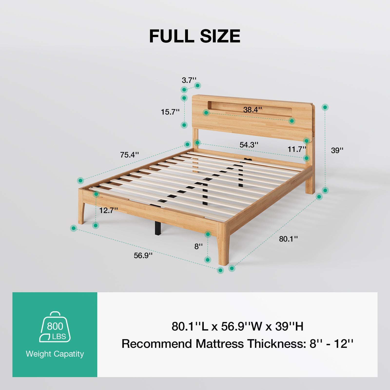 Lumi Wooden LED Bed Frame with Storage Headboard