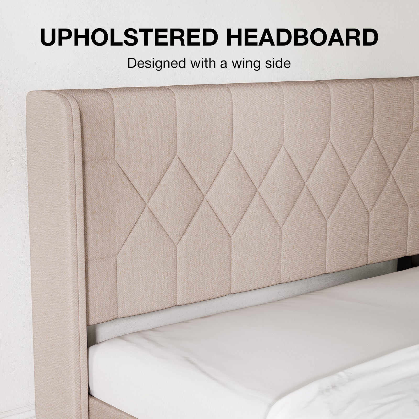 Linen Wingback Upholstered Bed Frame