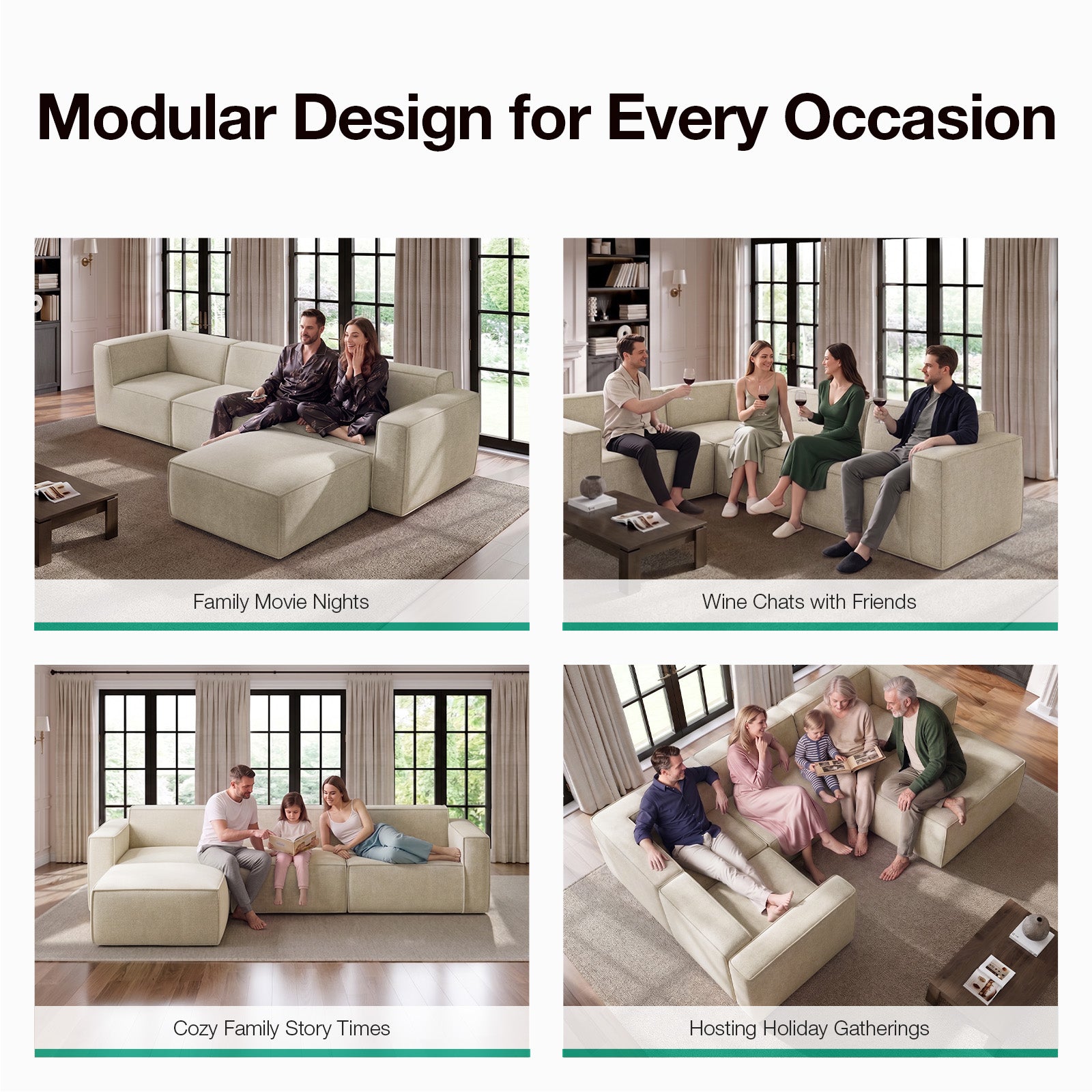 Minimalist Performance Chenille Modular Sofa - Beige