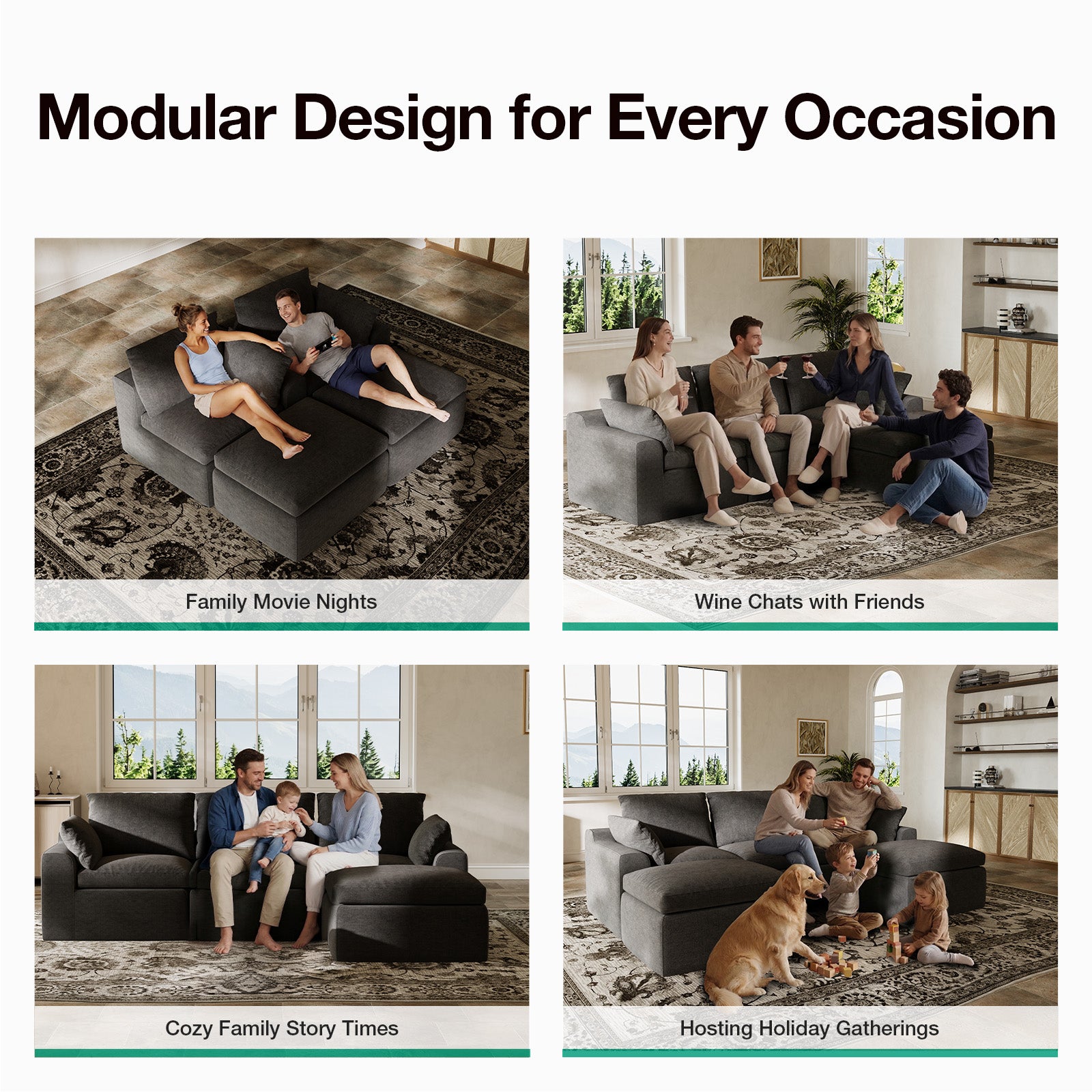 DayDrift Chenille Modular Sectional Sofa - Dark Gray