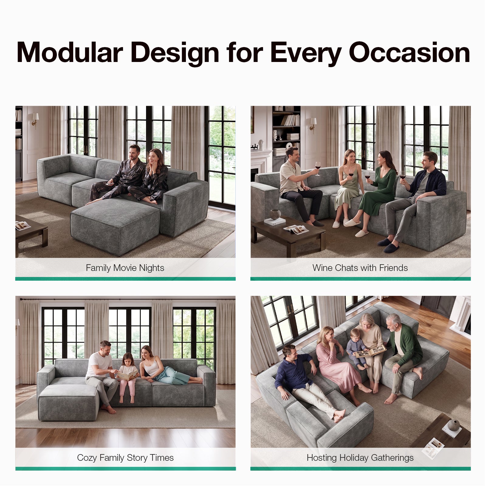 Minimalist Performance Chenille Modular Sofa - Dark Gray