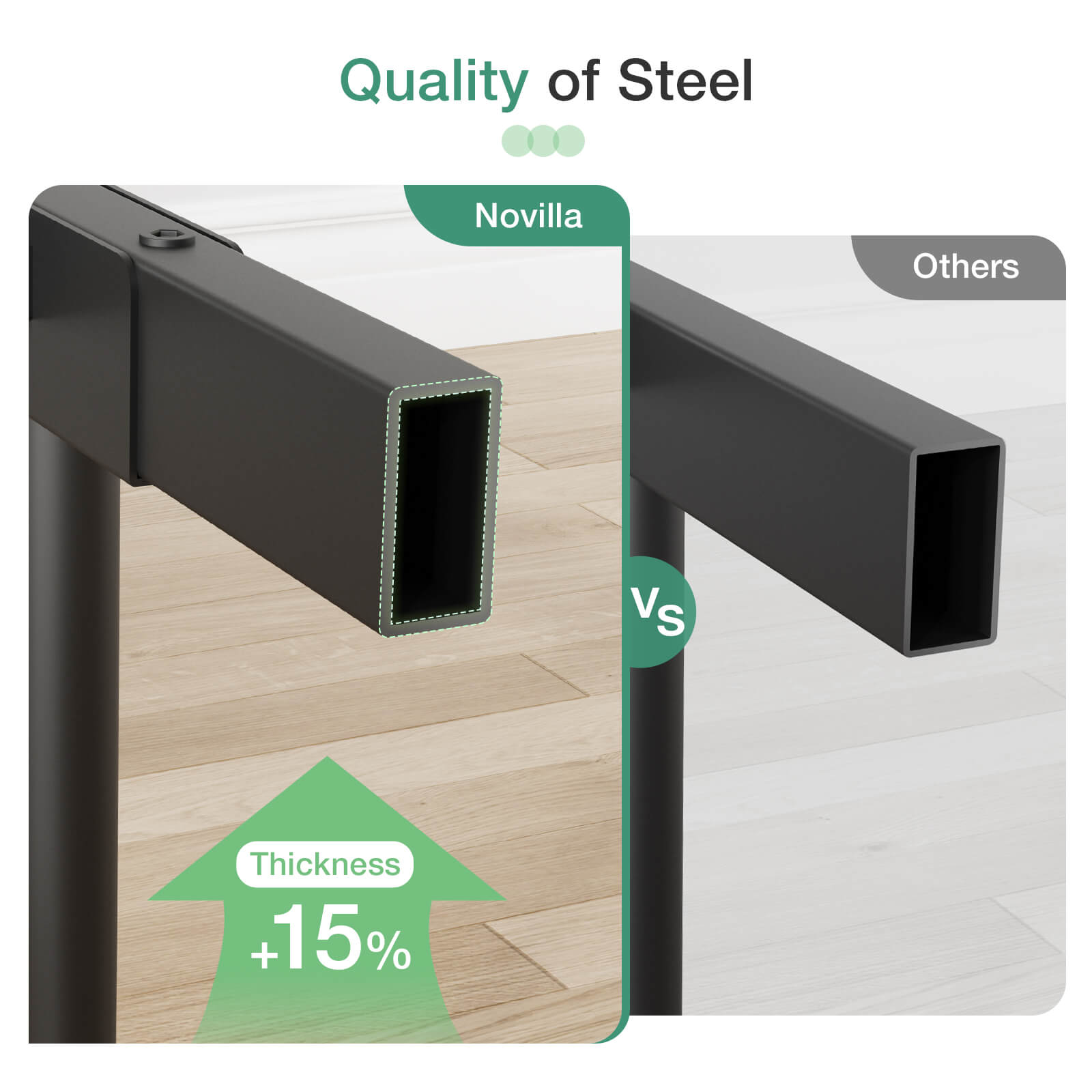 Novilla wrought metal sleigh bed frame steel quality comparison: 15% thicker metal walls vs. competitors.