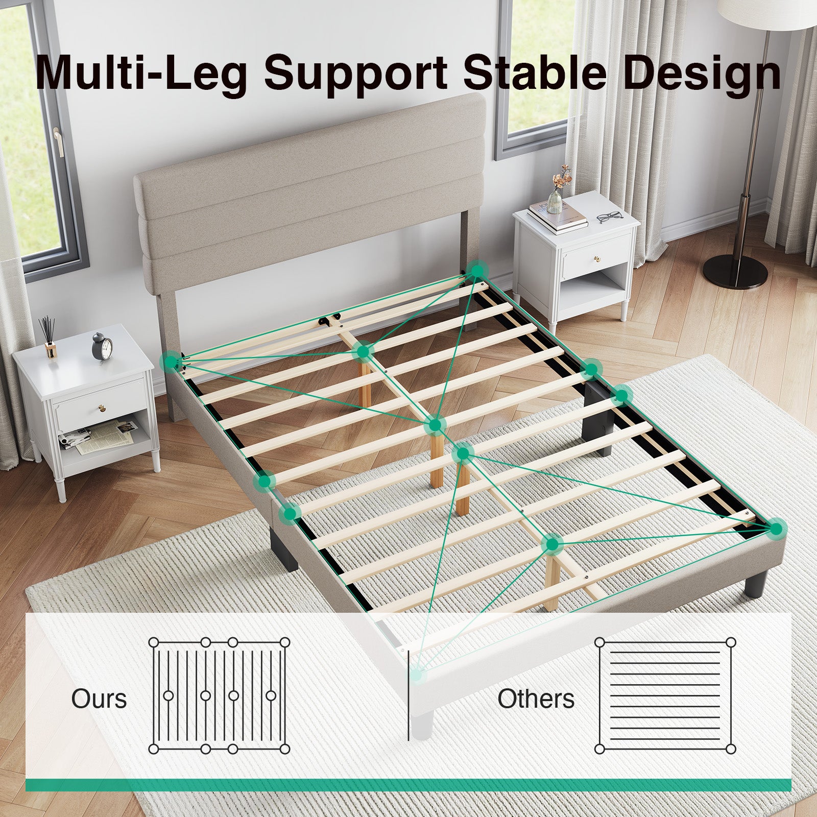 Lina Stripe Bed Frame with Adjustable Headboard