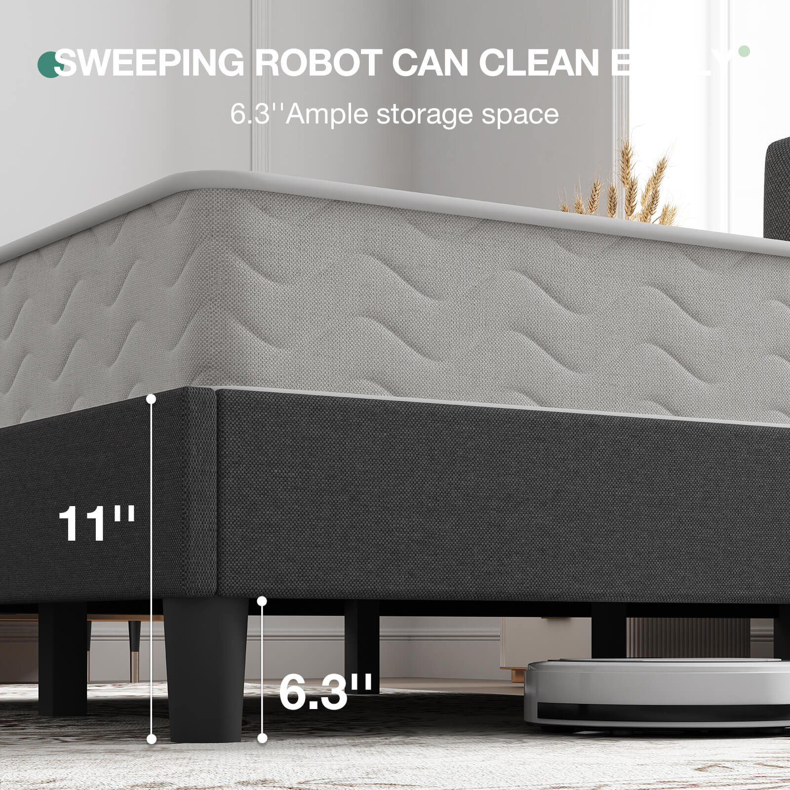 Classic Luxe dark gray bed frame with 11