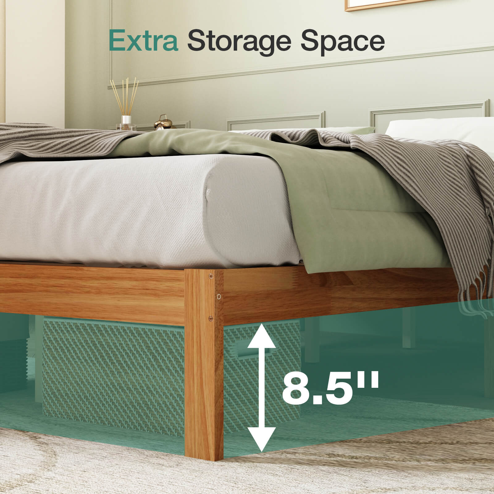 Bliss Foundation Bundle bed frame with 8.5 inches of under-bed clearance, perfect for extra storage.