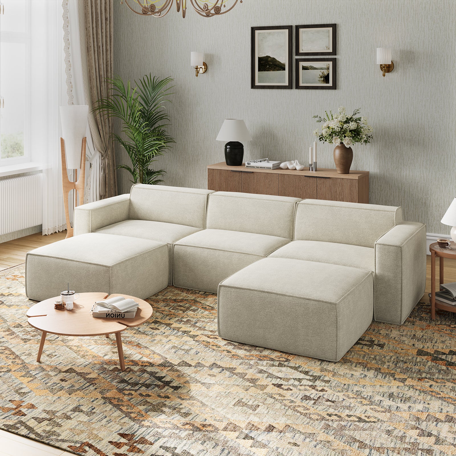 Minimalist Performance Chenille Modular Sofa - Beige