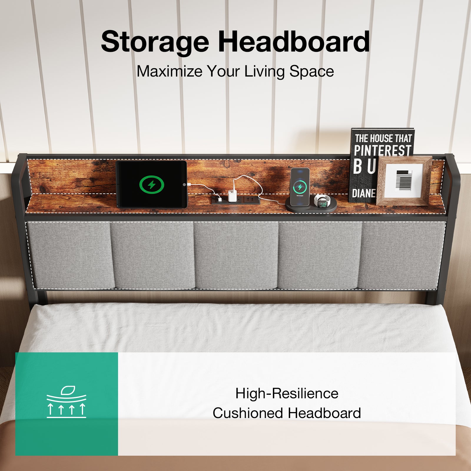 Atlas Charging Storage Bed Frame