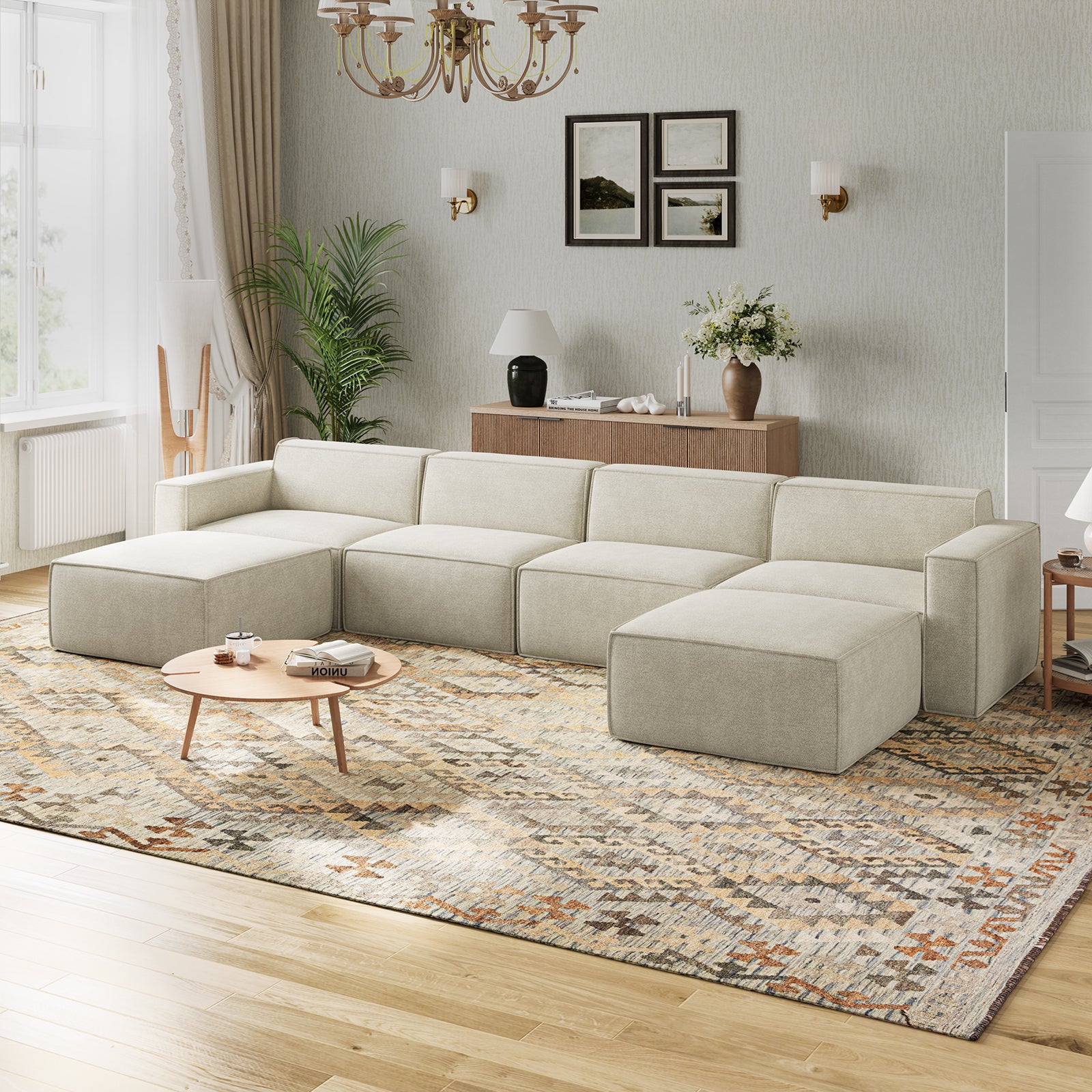 Minimalist Performance Chenille Modular Sofa - Beige