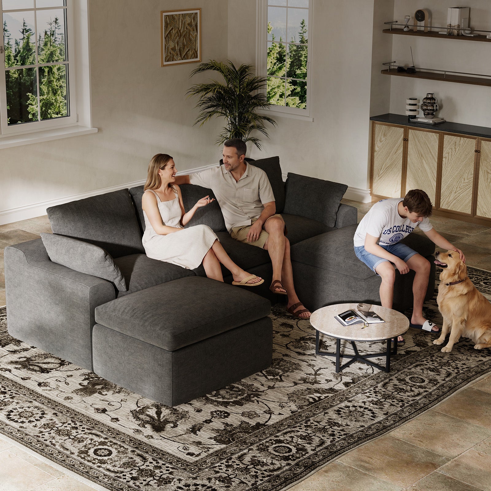 DayDrift Chenille Modular Sectional Sofa - Dark Gray